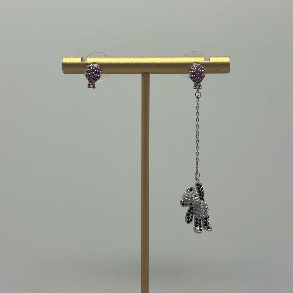 NWT 925 Silver Panda Balloon Dangle Stud Earrings Rhinestones womens Jewelry